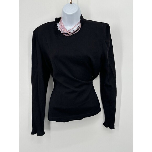 Vintage Valentino Miss V Wool Ruched Turtleneck Sweater in Black Size 48  Blend - Picture 1 of 10